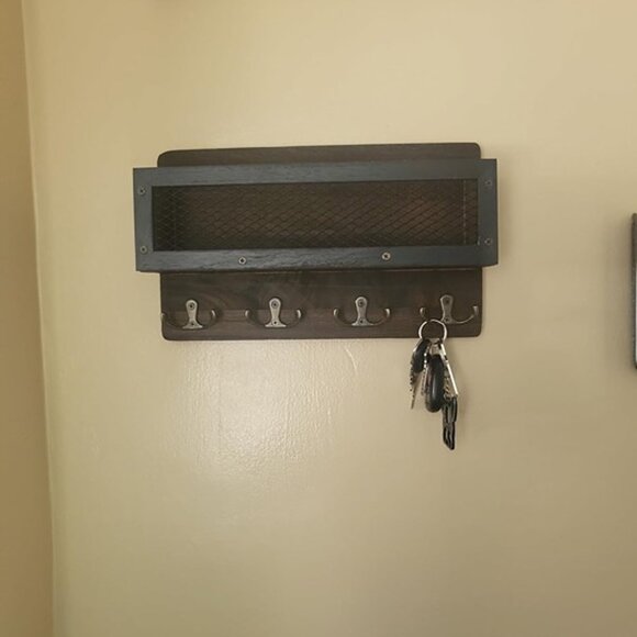 NEW Mail and Key Holder for Wall Decorative, Wooden Wall Key Rack Organizer - Picture 2 of 9